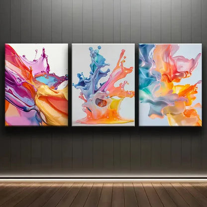 3pcs Colorful Splashes Design Modern Perfect Wall Art Set Canvas Unframed - High Quality Print 100% Australian Made Wall Canvas - Bella Home Decor