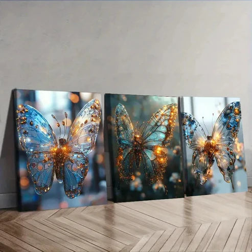 3pcs Mechanical Butterfly Wall Art Set Canvas Unframed - High Quality Print 100% Australian Made Wall Canvas - Bella Home Decor