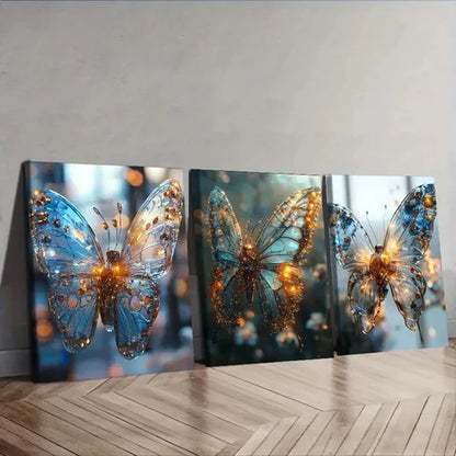3pcs Mechanical Butterfly Wall Art Set Canvas Unframed - High Quality Print 100% Australian Made Wall Canvas - Bella Home Decor