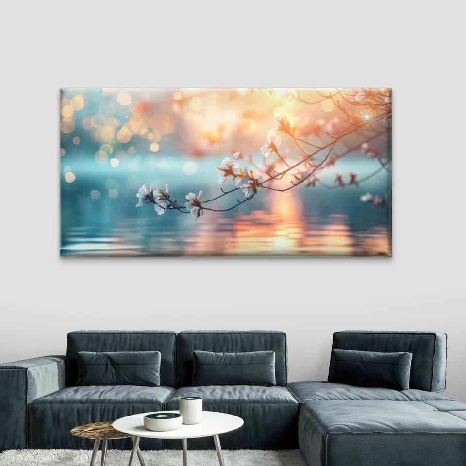 Morning’s Golden Reflection Wall Art Canvas Office Home Room Framed 120x60cm - Bella Home Decor