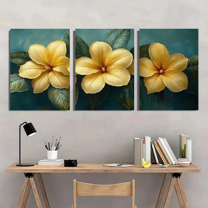 3pcs Allamanda Yellow Flower Tropical Perfect Wall Art Set Canvas Framed 40x60cm - High Quality Print 100% Australian Made Wall Canvas Ready to Hang - Bella Home Decor