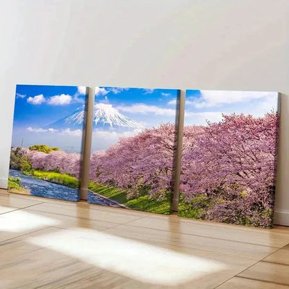 3pcs Japanese Style Cherry Blossoms Mount Fuji Wall Art Set Canvas Unframed - High Quality Print 100% Australian Made Wall Canvas