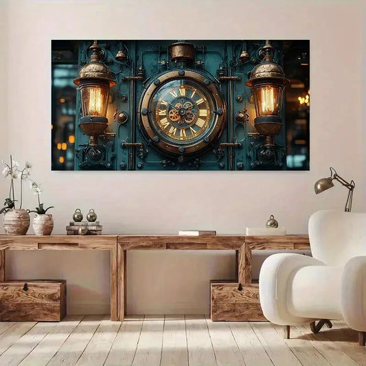 Vintage Lanterns and Clocks Wall Art Canvas Office Home Room Framed 120x60cm