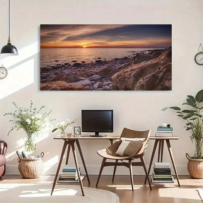 Ocean Seaside Vibrant Sunset Wall Art Canvas Office Home Room Framed 120x60cm