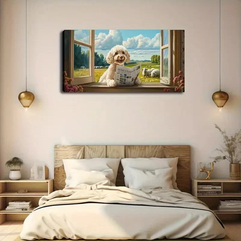 Adorable Dog Reading Newvcspaper Wall Art Canvas Office Home Room Framed 120x60cm - Bella Home Decor