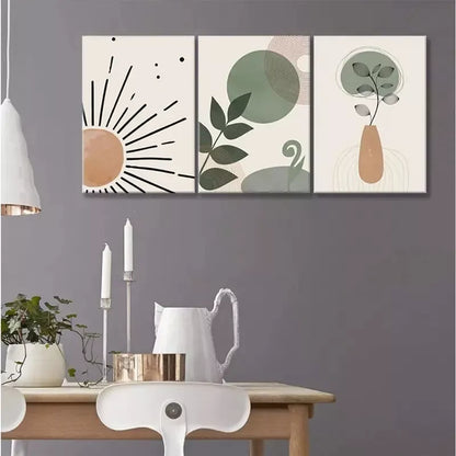 3pcs Green Bohemian Abstract Art Canvas Framed 40x60cm - High Quality Print 100% Australian Made Wall Canvas Ready to Hang - Bella Home Decor