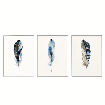 3pcs Blue Jay Feather Painting    Wall Art Set Canvas Framed 60x90cm - High Quality Print 100% Australian Made Wall Canvas Ready to Hang - Bella Home Decor