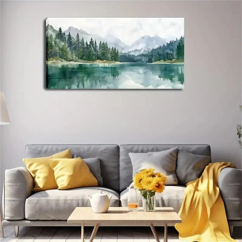 Tranquil Lake Forest Reflection Wall Art Canvas Office Home Room Framed 120x60cm - Bella Home Decor