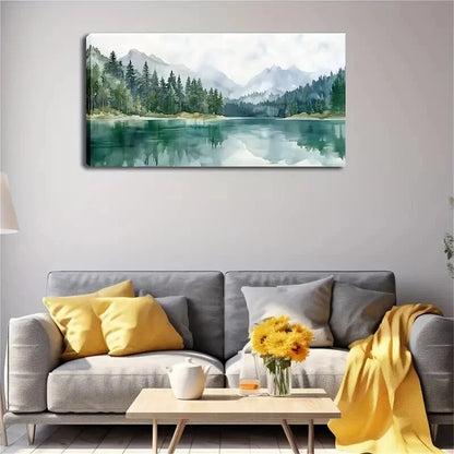 Tranquil Lake Forest Reflection Wall Art Canvas Office Home Room Framed 120x60cm - Bella Home Decor