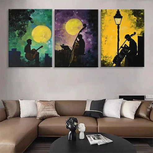 3pcs Abstract Jazz Musician Silhouette Wall Art Canvas Unframed - High Quality Print 100% Australian Made Wall Canvas - Bella Home Decor
