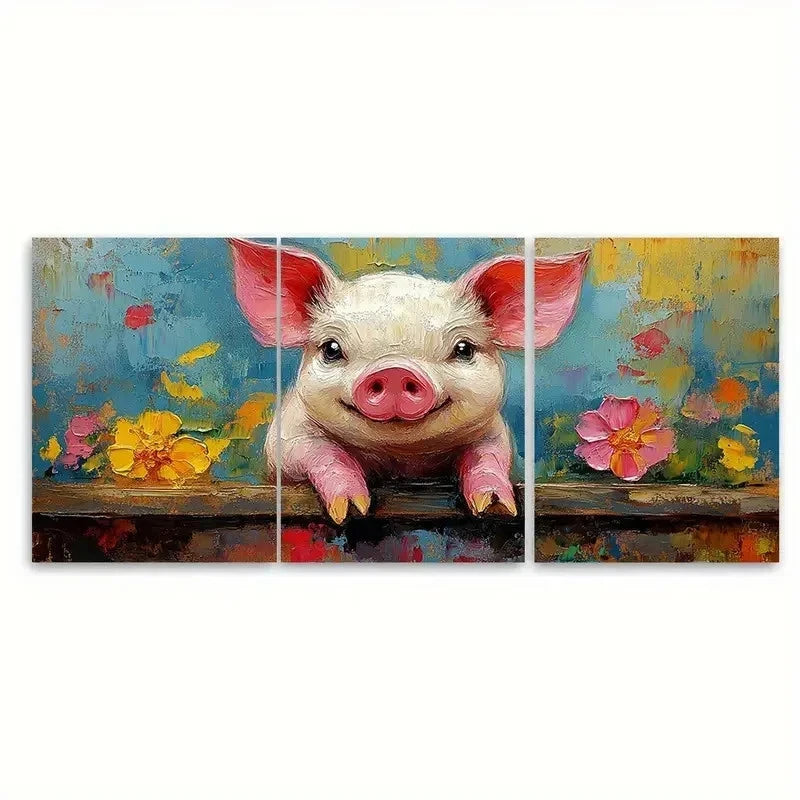 3pcs Pig Painting On Canvas Piglet EU Wall Art Set Canvas Framed 50x70cm - High Quality Print 100% Australian Made Wall Canvas Ready to Hang - Bella Home Decor