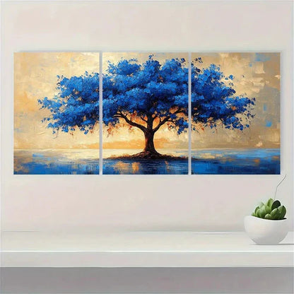 3pcs Lakeside blue tree Modern Abstract Painting Wall Art Set Canvas Unframed - High Quality Print 100% Australian Made Wall Canvas