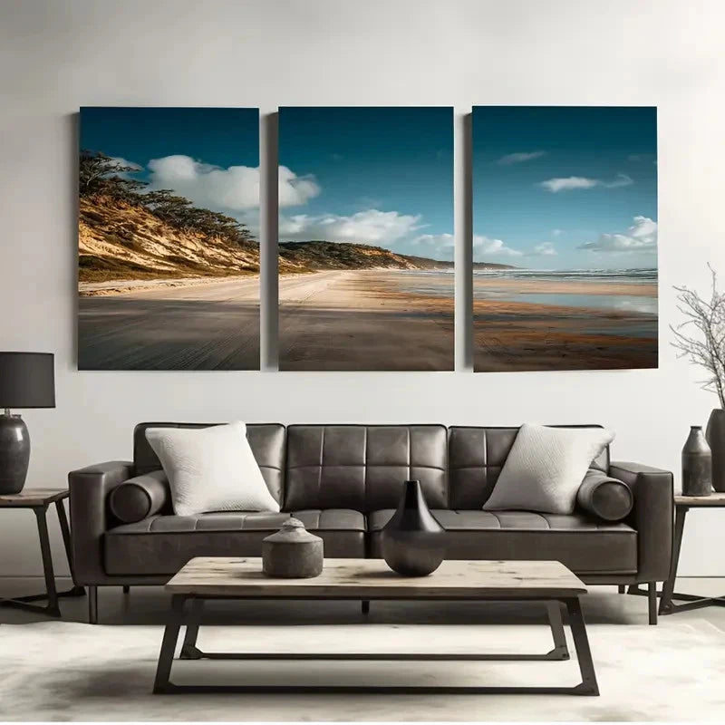 3pcs Fraser Island Beach Road, Australia  Wall Art Set Canvas Framed 50x70cm - High Quality Print 100% Australian Made Wall Canvas Ready to Hang - Bella Home Decor
