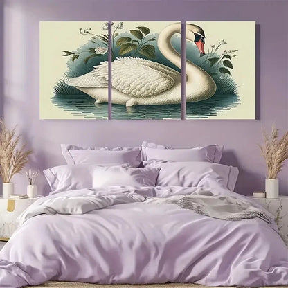 3pcs Elegant Swans in Floral and Water Metal Print Ready to Hang Art - Bella Home Decor