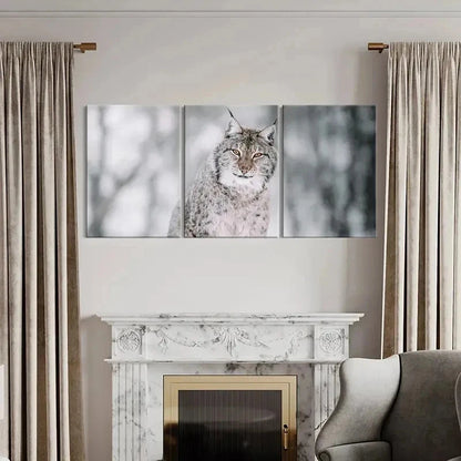 3pcs Snow Scene Feline Art Lynx Modern Wall Art Set Canvas Framed 50x70cm - High Quality Print 100% Australian Made Wall Canvas Ready to Hang - Bella Home Decor