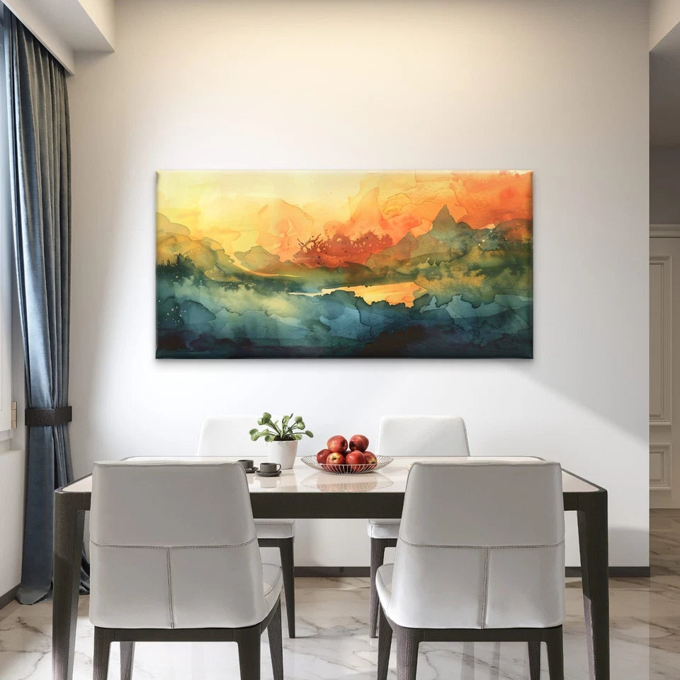Vibrant Abstract Landscape Wall Art Canvas Office Home Room Framed 120x60cm