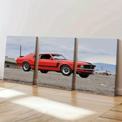 3pcs Vibrant Red Sports Car Decor Wall Art Set Canvas Framed 60x90cm - High Quality Print 100% Australian Made Wall Canvas Ready to Hang