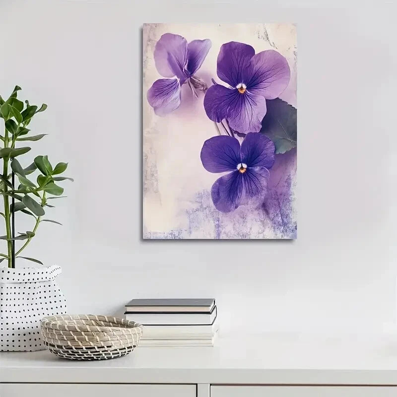 Soft Pastel Purple Flowers on Textured Painting 40x60cm Metal Print Ready to Hang - Bella Home Decor