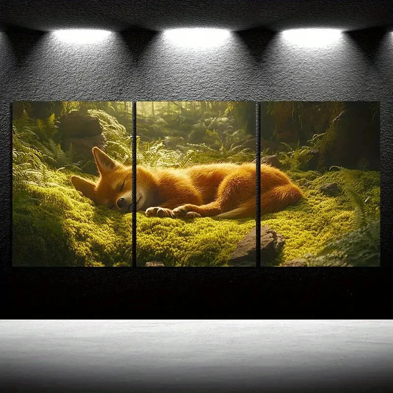 3pcs Sleeping Dog in the Forest Metal Print Ready to Hang Art - Bella Home Decor