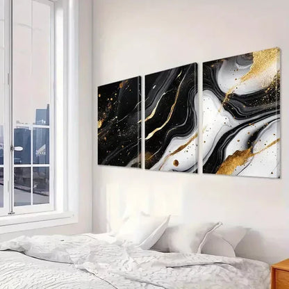 3pcs Black And Gold Aesthetic Veins Marble   Art Set Canvas Unframed - High Quality Print 100% Australian Made Wall Canvas - Bella Home Decor