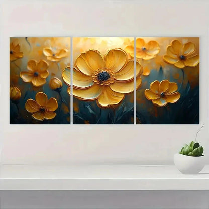 3pcs  Yellow Wildflower Artwork AW    Framed Wall Art Set Canvas Framed 50x70cm - High Quality Print 100% Australian Made Wall Canvas Ready to Hang - Bella Home Decor