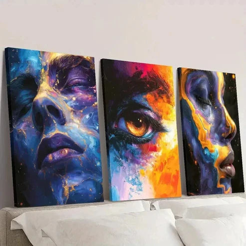 3pcs Colorful Character Face Illustration Wall Art Set Canvas Unframed - High Quality Print 100% Australian Made Wall Canvas - Bella Home Decor
