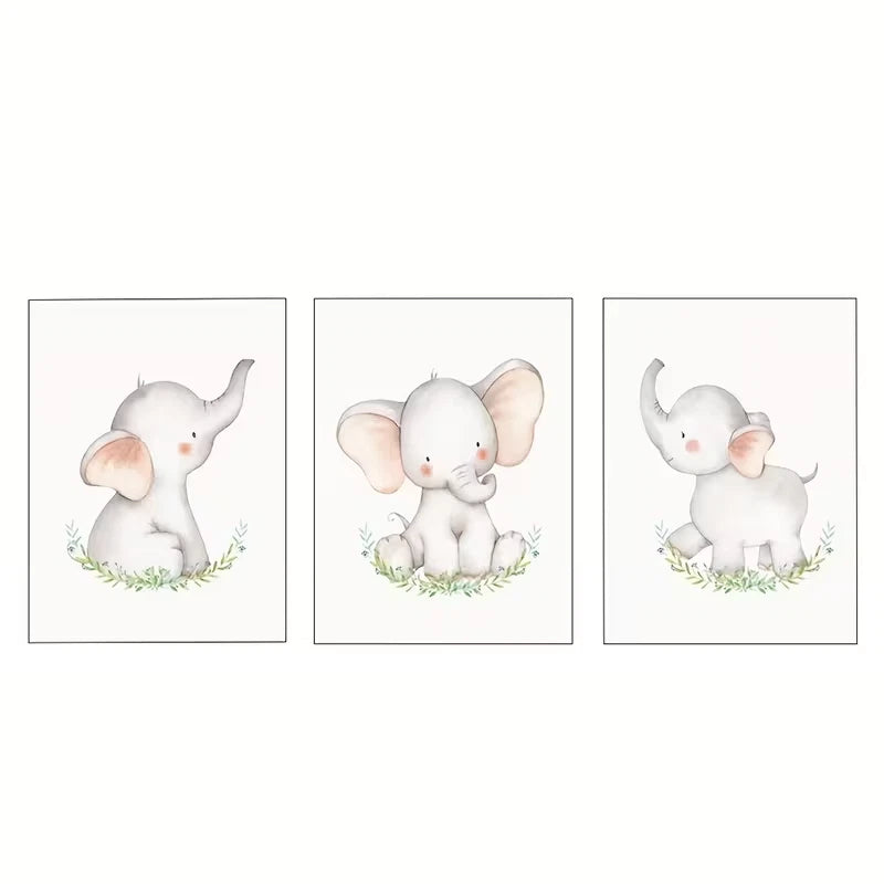 3pcs Sweet Little Baby Elephant Prints  Wall Art Set Canvas Framed 50x70cm - High Quality Print 100% Australian Made Wall Canvas Ready to Hang