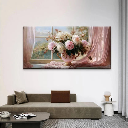 Pink Floral Vase Wall Art Canvas Office Home Room Framed 120x60cm