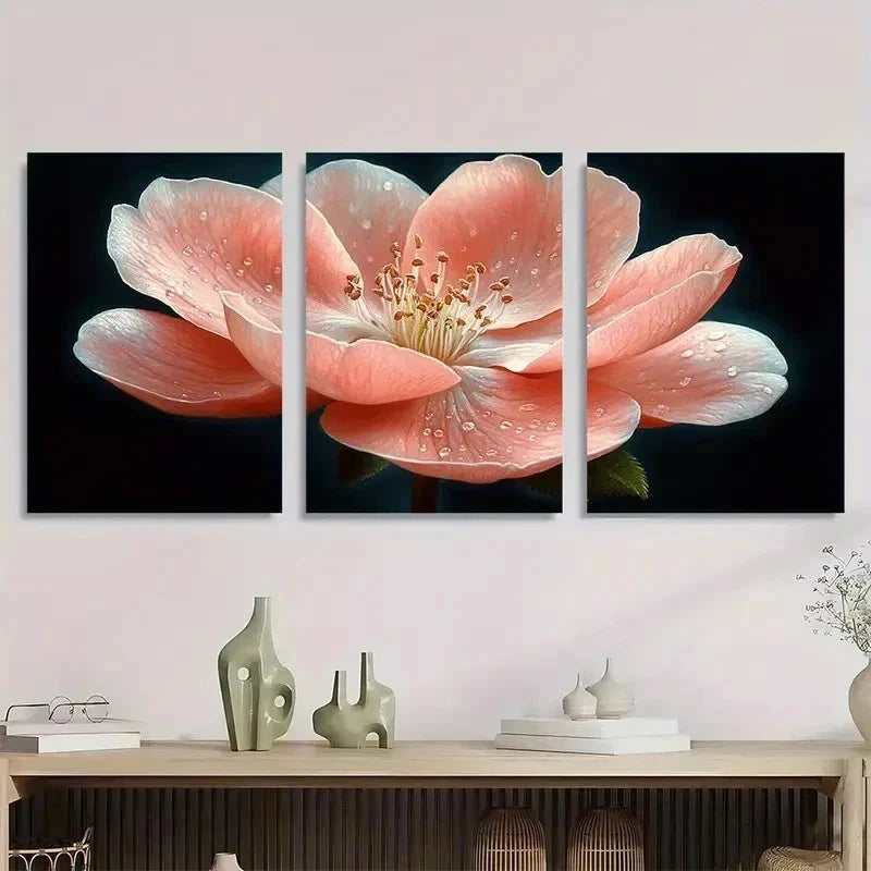 3pcs Pink Flowering Quince Nature Perfect Wall Art Set Canvas Framed 60x90cm - High Quality Print 100% Australian Made Wall Canvas Ready to Hang - Bella Home Decor