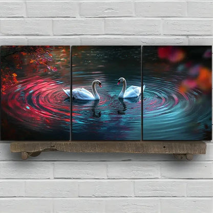 3pcs Black and White Swan Painting Metal Print Ready to Hang Art - Bella Home Decor