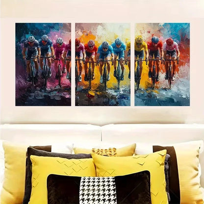 3pcs Colorful Cycling Race Painting Wall Art Set Canvas Framed 40x60cm - High Quality Print 100% Australian Made Wall Canvas Ready to Hang - Bella Home Decor