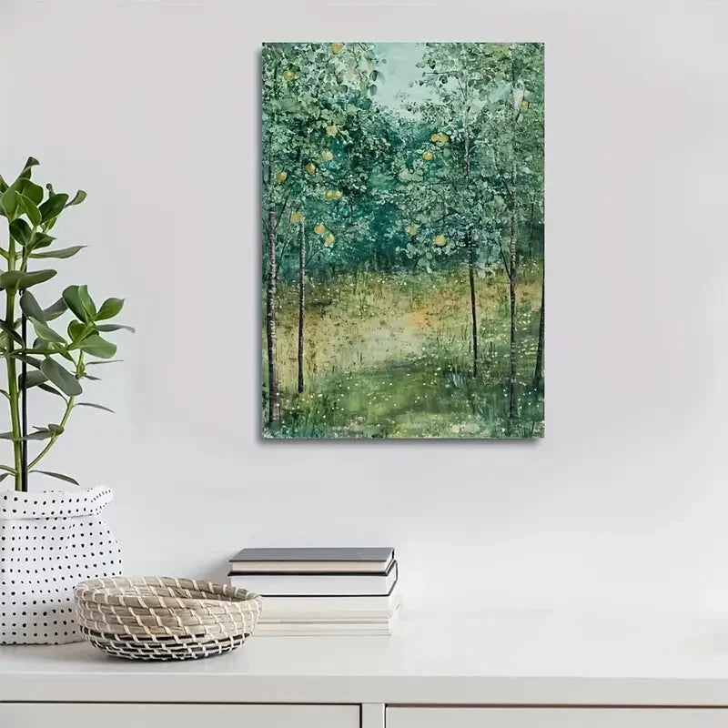 Beautiful Flourishing Pear Tree Forest Painting 40x60cm Metal Print Ready to Hang - Bella Home Decor
