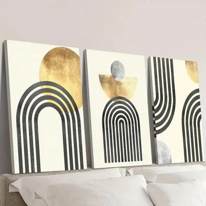 3pcs Golden Black & Gray Seamless Design Wall Art Set Canvas Unframed - High Quality Print 100% Australian Made Wall Canvas - Bella Home Decor