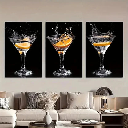 3pcs Martini Drinks with Oranges Triptych Wall Art Set Canvas Framed 50x70cm - High Quality Print 100% Australian Made Wall Canvas Ready to Hang - Bella Home Decor