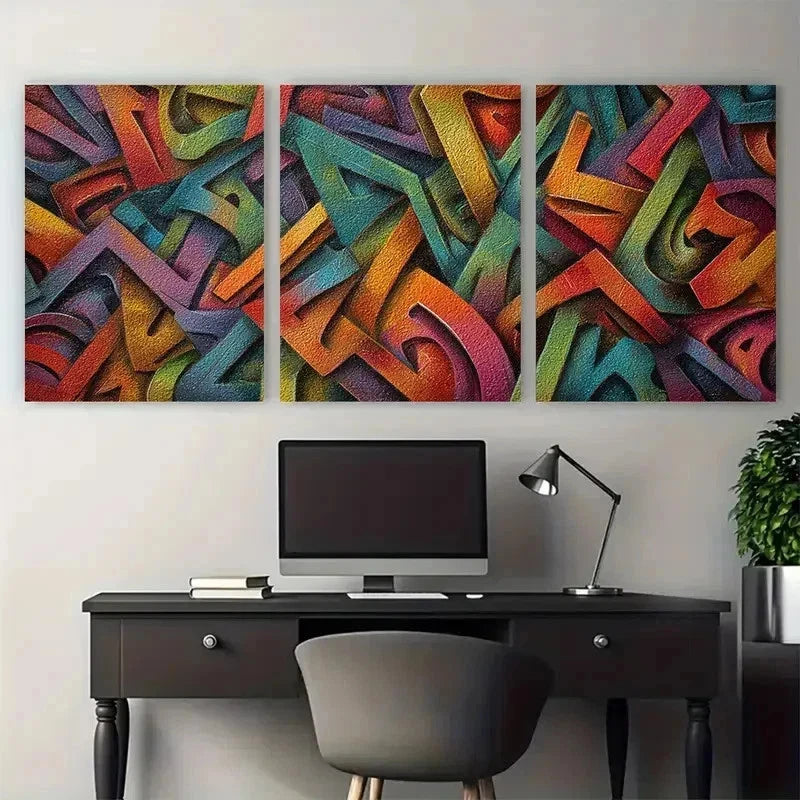 3pcs Street Graffiti Abstract Design Perfect Wall Art Set Canvas Framed 50x70cm - High Quality Print 100% Australian Made Wall Canvas Ready to Hang