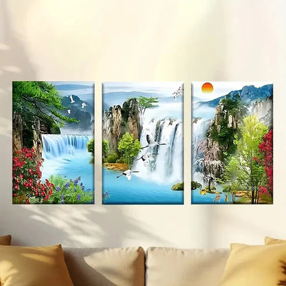 3pcs Waterfall with Birds Flying Over It Wall Art Canvas Unframed – High Quality Print 100% Australian Made Wall Canvas