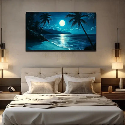 Tropical Beach Night Wall Art Canvas Office Home Room Framed 120x60cm
