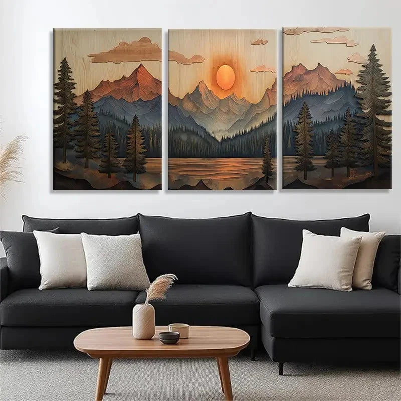 3pcs Mountain Sunset classic MSC Wall Art Set Canvas Framed 50x70cm - High Quality Print 100% Australian Made Wall Canvas Ready to Hang