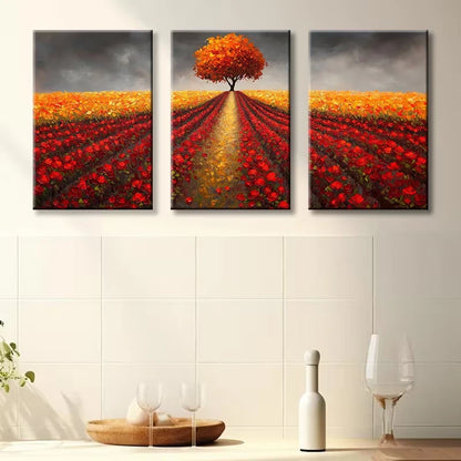 3pcs Charming Flower Fields Wall Art Set Canvas Framed 50x70cm - High Quality Print 100% Australian Made Wall Canvas Ready to Hang - Bella Home Decor
