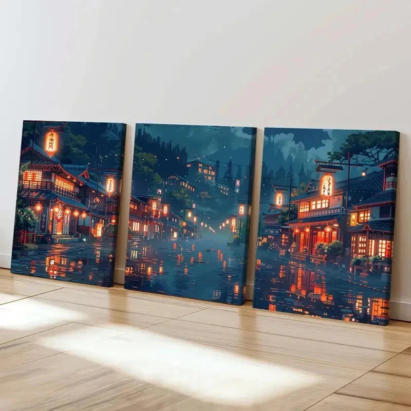 3pcs Chinese Ancient Style Landscape Wall Art Set Canvas Framed 40x60cm - High Quality Print 100% Australian Made Wall Canvas Ready to Hang - Bella Home Decor