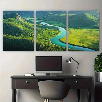 3pcs Green Forest River Scenery Nature Perfect Wall Art Set Canvas Framed 50x70cm - High Quality Print 100% Australian Made Wall Canvas Ready to Hang
