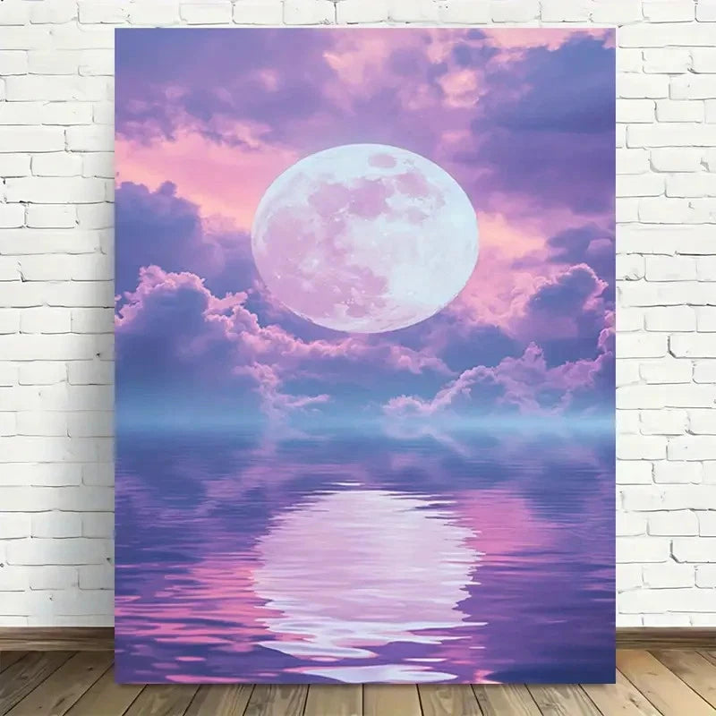 Beautiful Full Moon Serenity Painting 40x60cm Metal Print Ready to Hang - Bella Home Decor