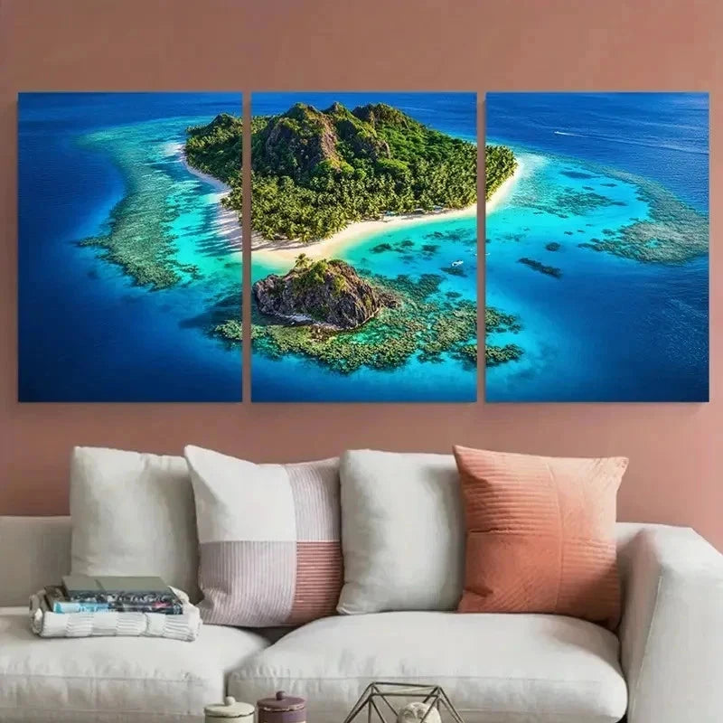 3pcs Fiji South Pacific Island Turquoise Perfect Wall Art Set Canvas Framed 60x90cm - High Quality Print 100% Australian Made Wall Canvas Ready to Hang