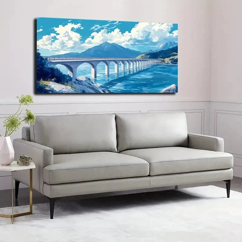 Lake Surface Bridge Wall Art canvas office home room framed 120x60cm - Bella Home Decor