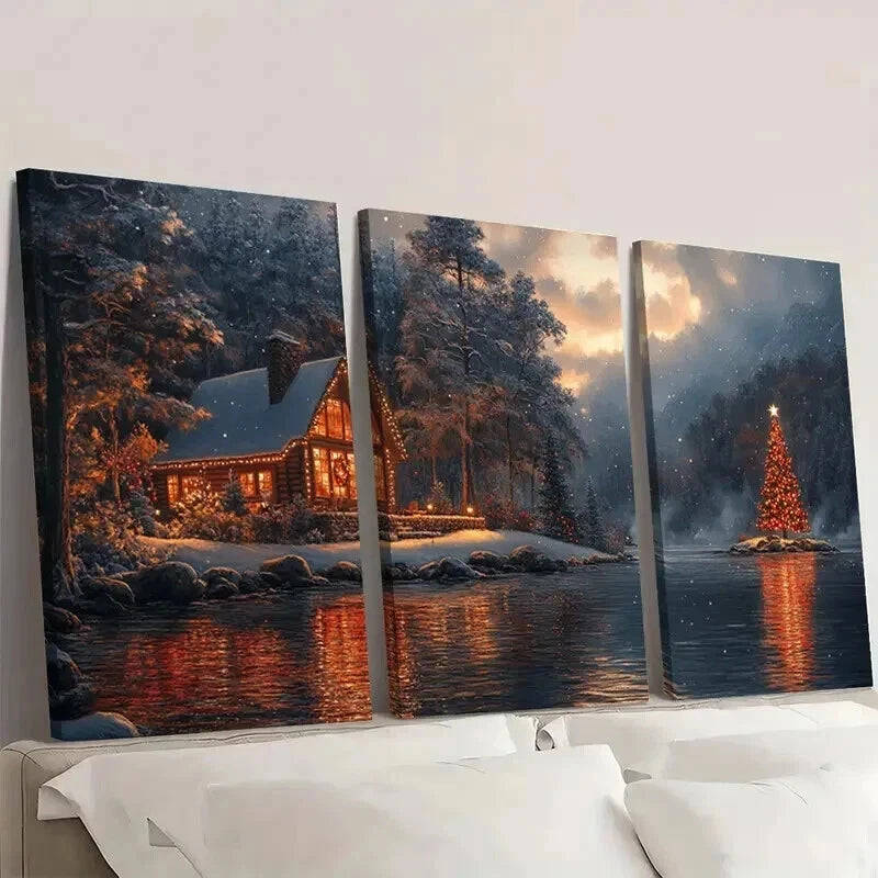 3pcs Christmas Vacation Decor Coastal Wall Art Set Canvas Framed 60x90cm - High Quality Print 100% Australian Made Wall Canvas Ready to Hang - Bella Home Decor