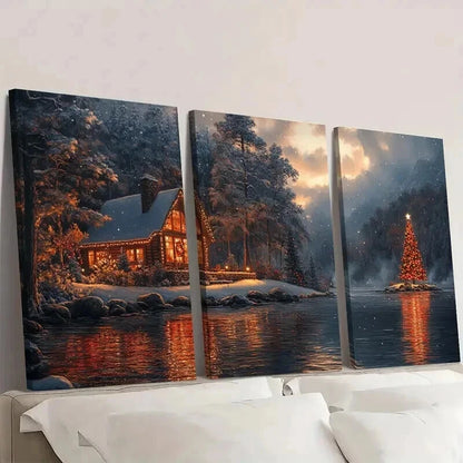 3pcs Christmas Vacation Decor Coastal Wall Art Set Canvas Framed 60x90cm - High Quality Print 100% Australian Made Wall Canvas Ready to Hang - Bella Home Decor