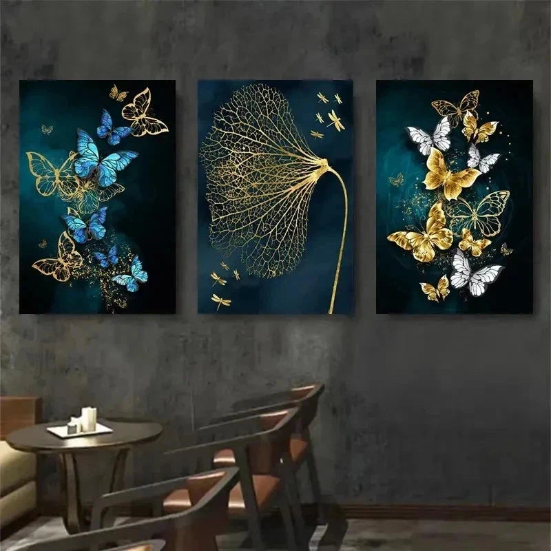 3pcs Butterfly & Golden Dandelion Wall Art Set Canvas Framed 60x90cm - High Quality Print 100% Australian Made Wall Canvas Ready to Hang - Bella Home Decor