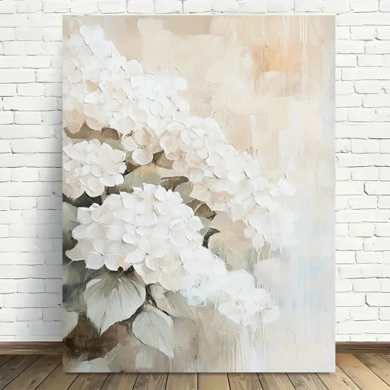 Beautiful White Hydrangea Abstract Painting 40x60cm Metal Print Ready to Hang - Bella Home Decor