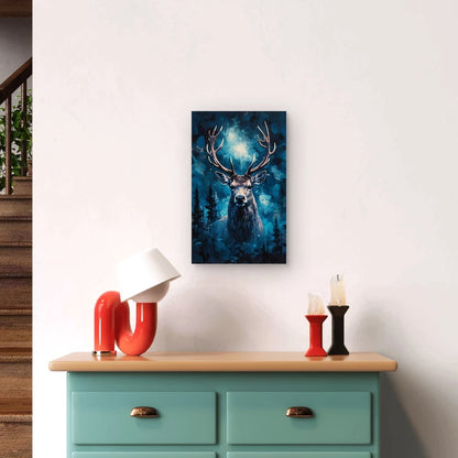 Mystic Deer in Blue Forest Metal Print Ready to Hang