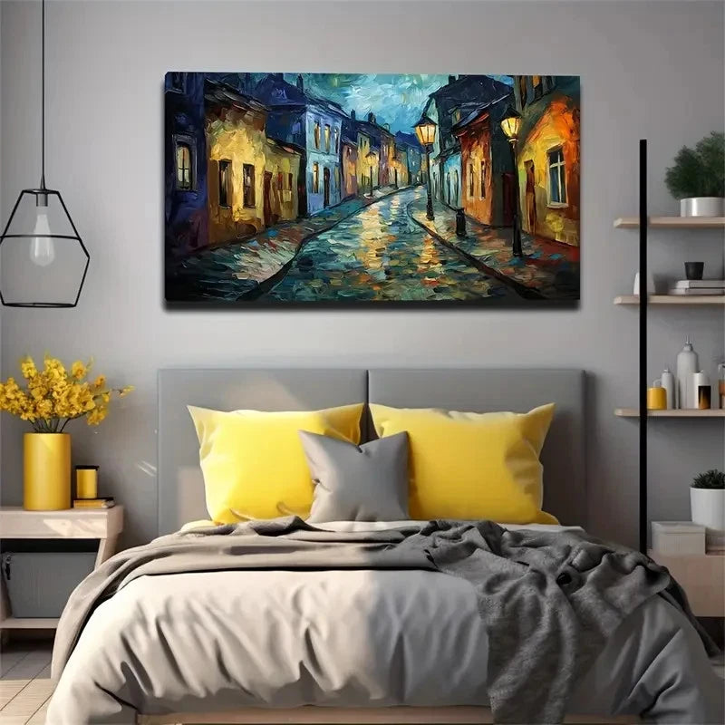 Rain Village Path After Wall Art Canvas Office Home Room Framed 120x60cm